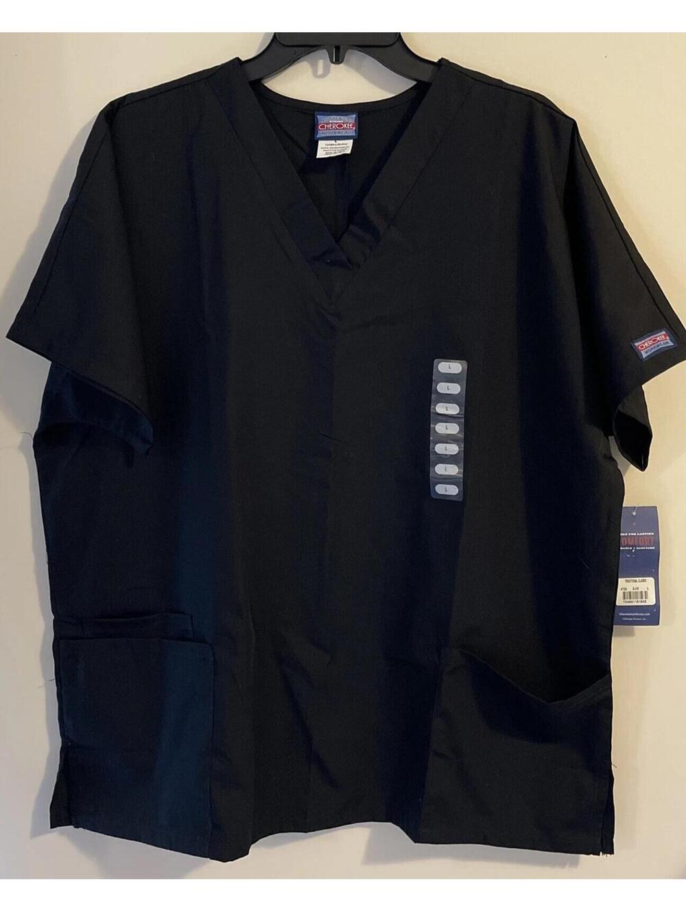 Cherokee Unisex Adult Large Black Short-Sleeved Vneck Scrub Top NWT! M524